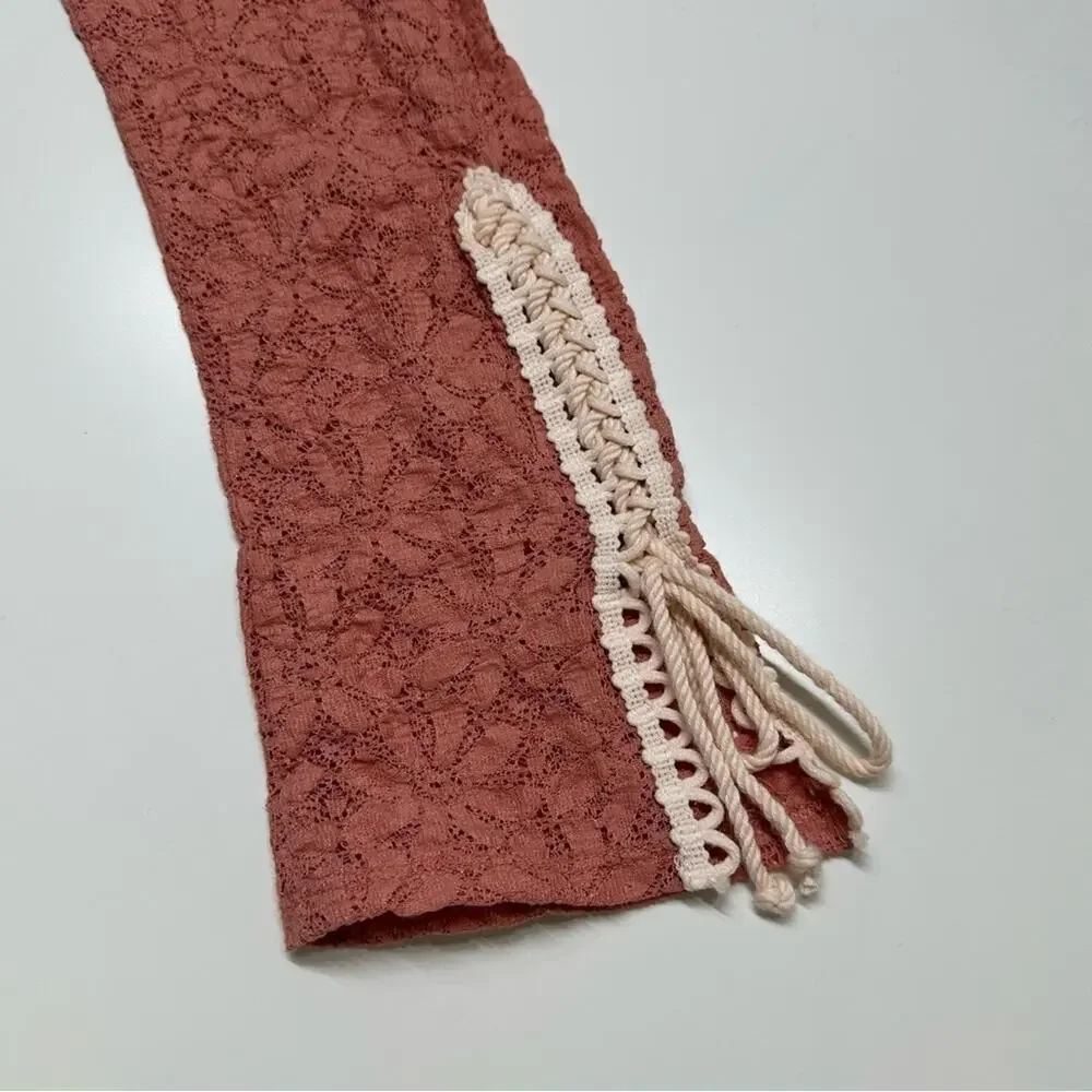 EUC | Free People | Lilah Lace Long Sleeve Top | Peach/Ivory | Small